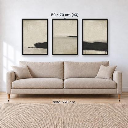 Set x3 Cuadros Abstractos, pintura, negro, beige