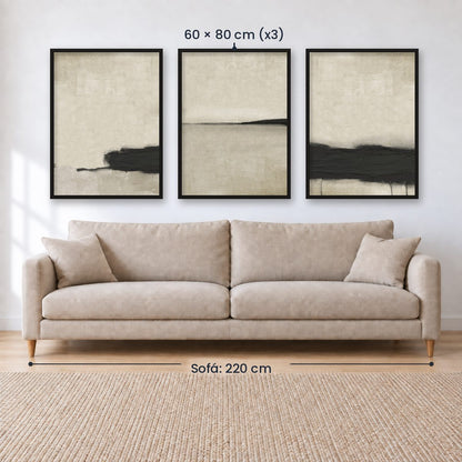Set x3 Cuadros Abstractos, pintura, negro, beige