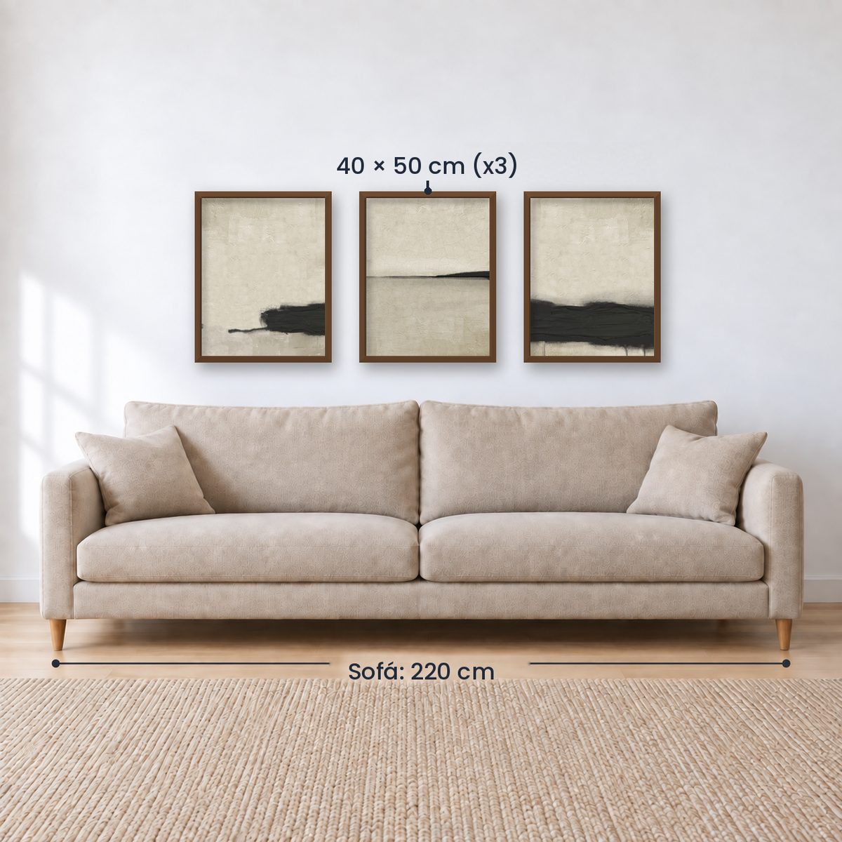 Set x3 Cuadros Abstractos, pintura, negro, beige