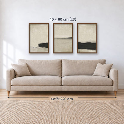 Set x3 Cuadros Abstractos, pintura, negro, beige