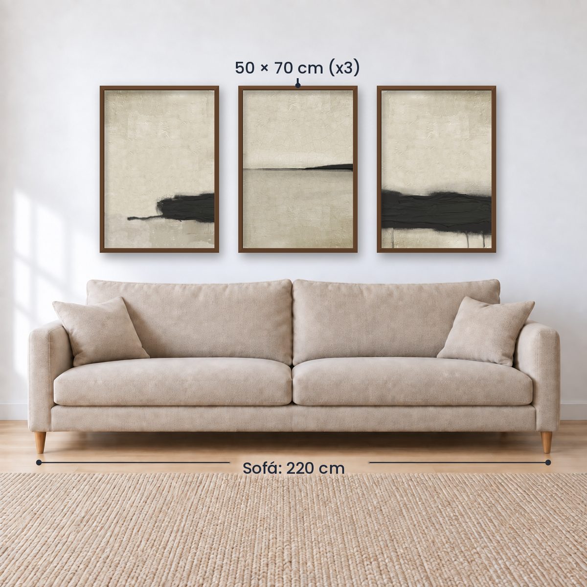 Set x3 Cuadros Abstractos, pintura, negro, beige