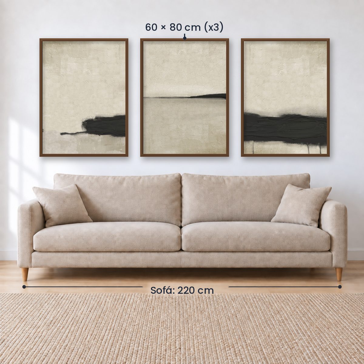 Set x3 Cuadros Abstractos, pintura, negro, beige