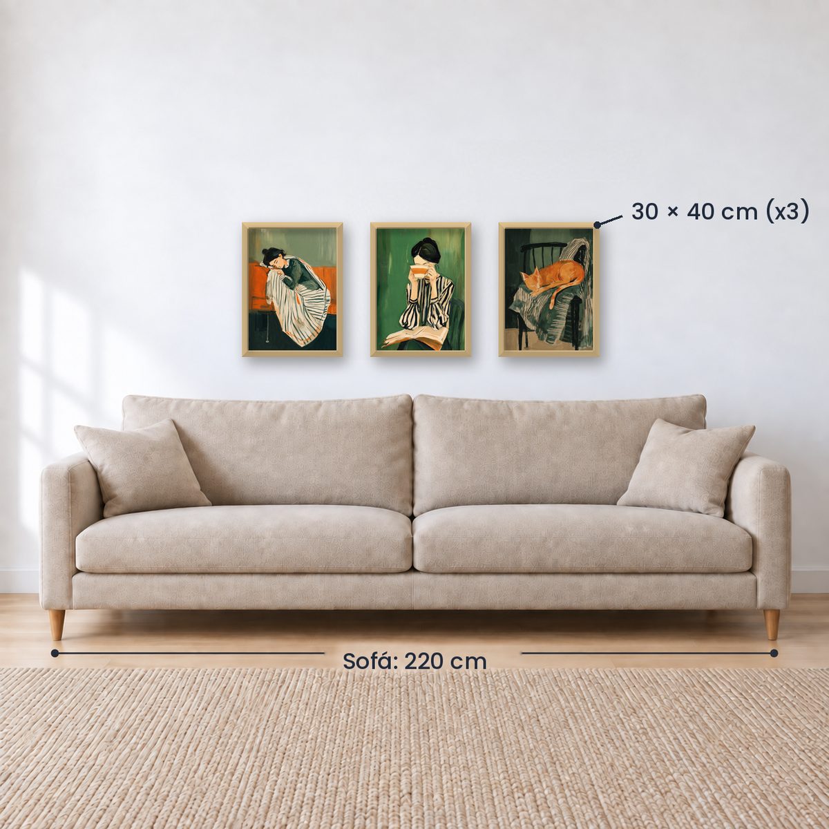 Set x3 Cuadros Abstractos Verde esmeralda Ilustración