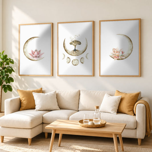 Set x3 Cuadros Árbol De La Vida, Flor De Loto