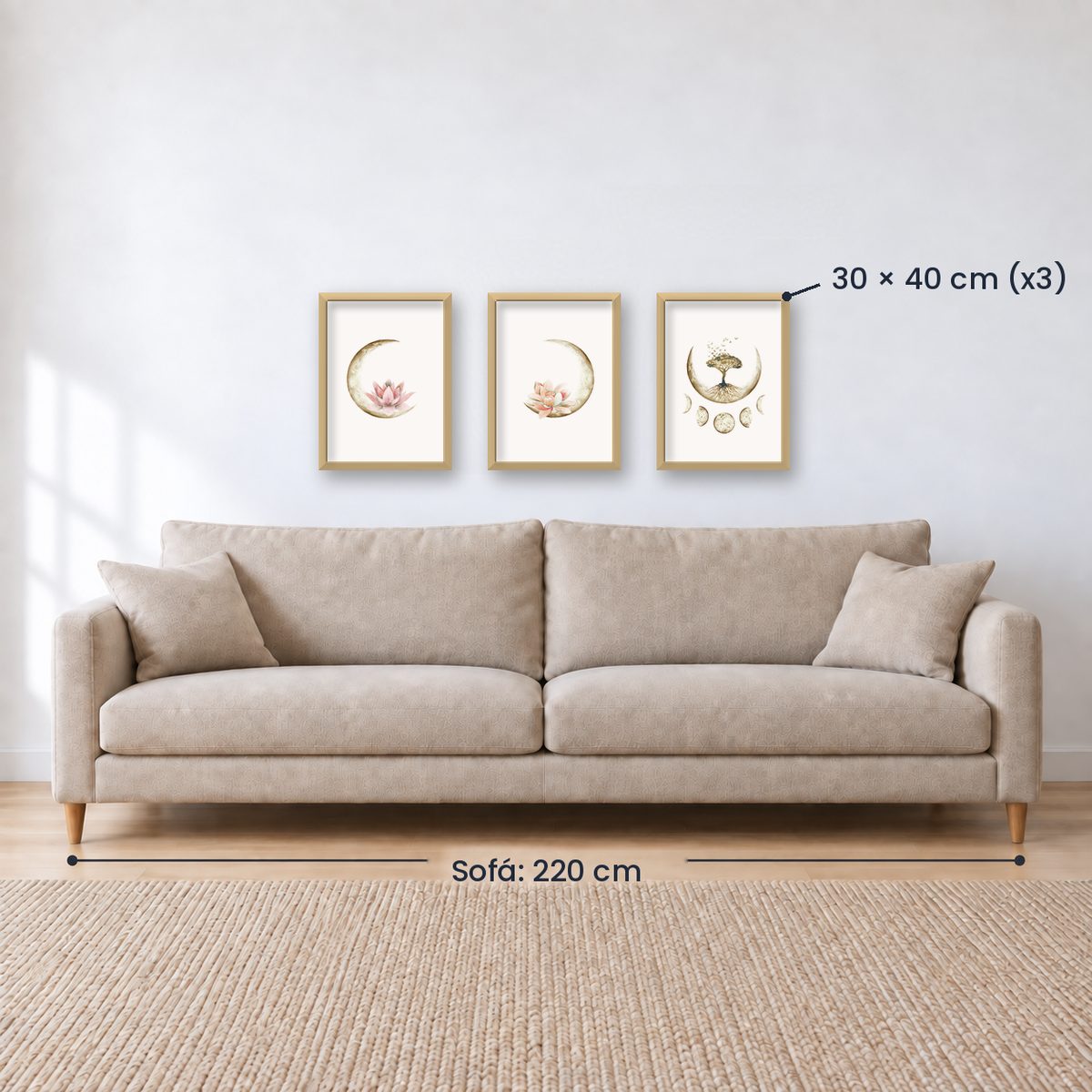 Set x3 Cuadros Árbol De La Vida, Flor De Loto