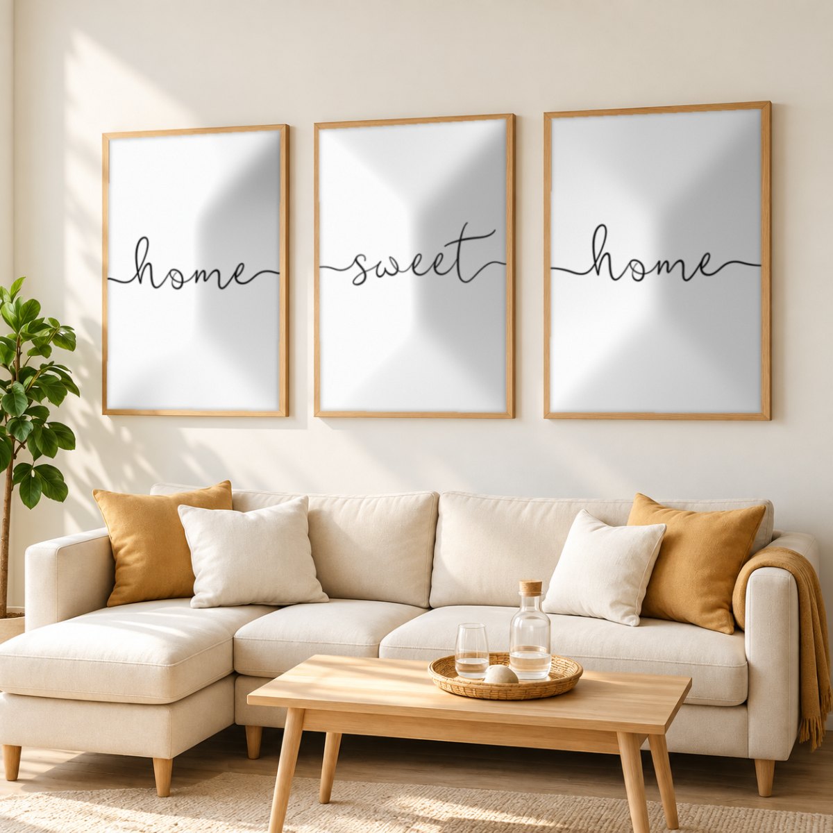 Set x3 Cuadros Decorativos, Frase "HOME SWEET HOME"