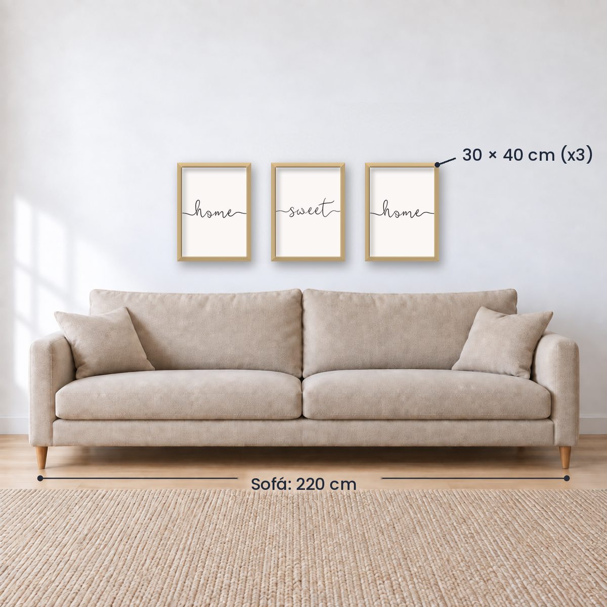 Set x3 Cuadros Decorativos, Frase "HOME SWEET HOME"