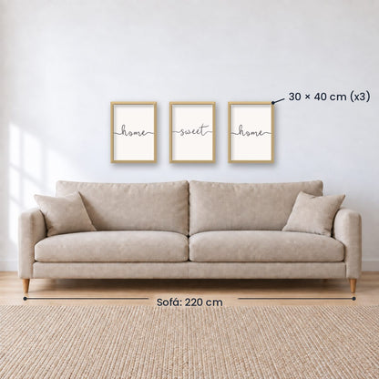 Set x3 Cuadros Decorativos, Frase "HOME SWEET HOME"
