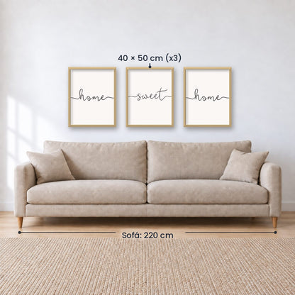 Set x3 Cuadros Decorativos, Frase "HOME SWEET HOME"