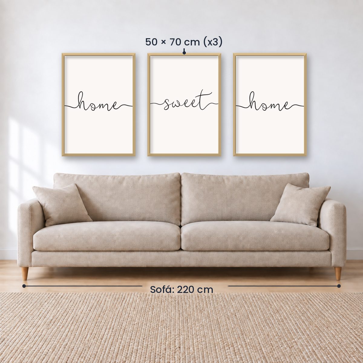 Set x3 Cuadros Decorativos, Frase "HOME SWEET HOME"