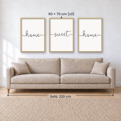 Set x3 Cuadros Decorativos, Frase "HOME SWEET HOME"