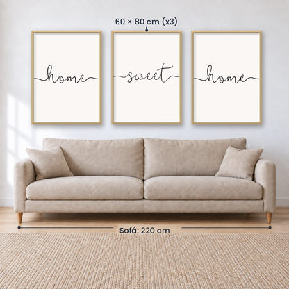 Set x3 Cuadros Decorativos, Frase "HOME SWEET HOME"