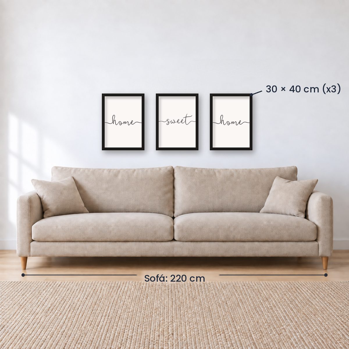 Set x3 Cuadros Decorativos, Frase "HOME SWEET HOME"