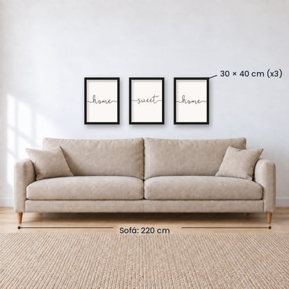 Set x3 Cuadros Decorativos, Frase "HOME SWEET HOME"