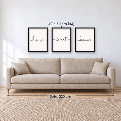 Set x3 Cuadros Decorativos, Frase "HOME SWEET HOME"