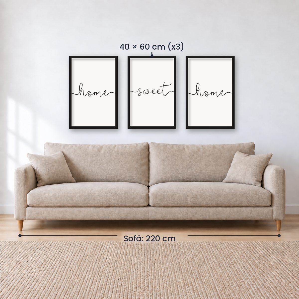 Set x3 Cuadros Decorativos, Frase "HOME SWEET HOME"