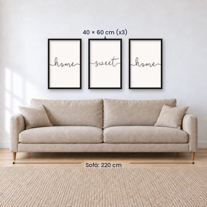 Set x3 Cuadros Decorativos, Frase "HOME SWEET HOME"