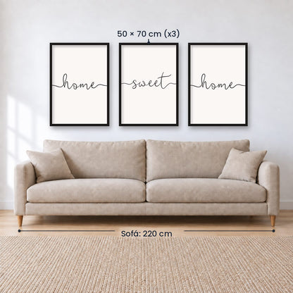 Set x3 Cuadros Decorativos, Frase "HOME SWEET HOME"