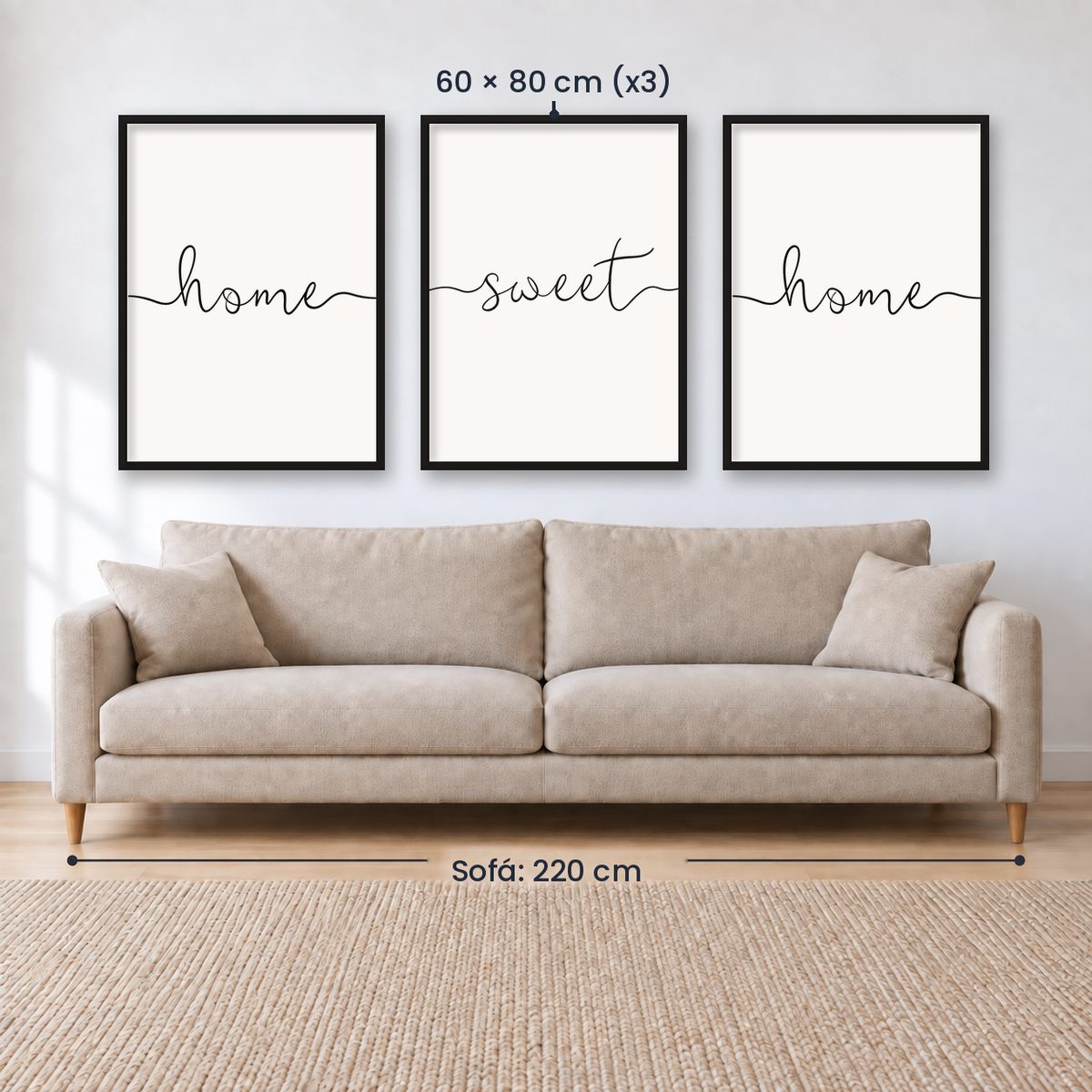 Set x3 Cuadros Decorativos, Frase "HOME SWEET HOME"