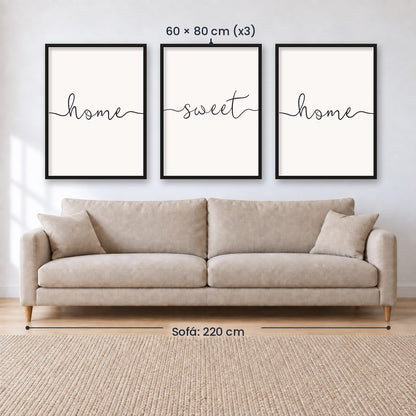 Set x3 Cuadros Decorativos, Frase "HOME SWEET HOME"