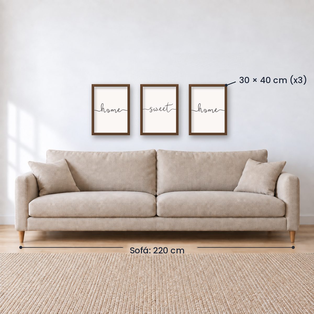 Set x3 Cuadros Decorativos, Frase "HOME SWEET HOME"