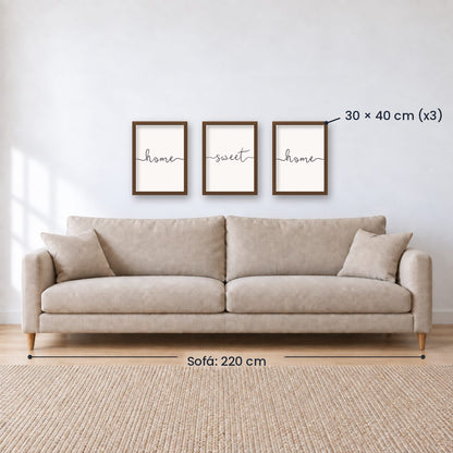 Set x3 Cuadros Decorativos, Frase "HOME SWEET HOME"