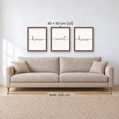 Set x3 Cuadros Decorativos, Frase "HOME SWEET HOME"