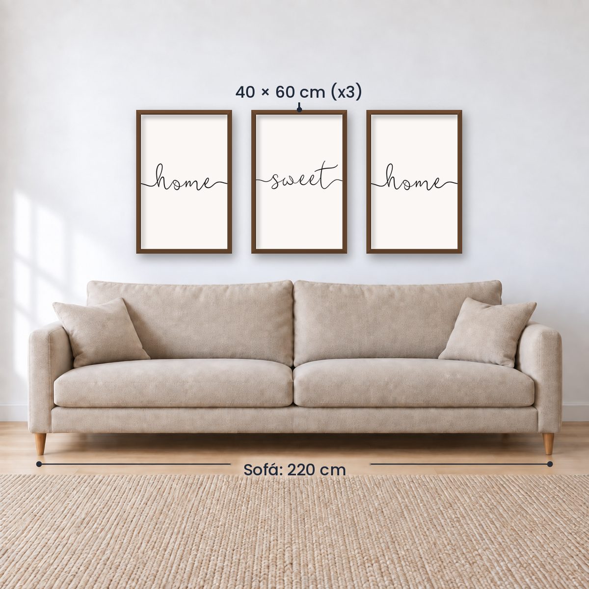 Set x3 Cuadros Decorativos, Frase "HOME SWEET HOME"