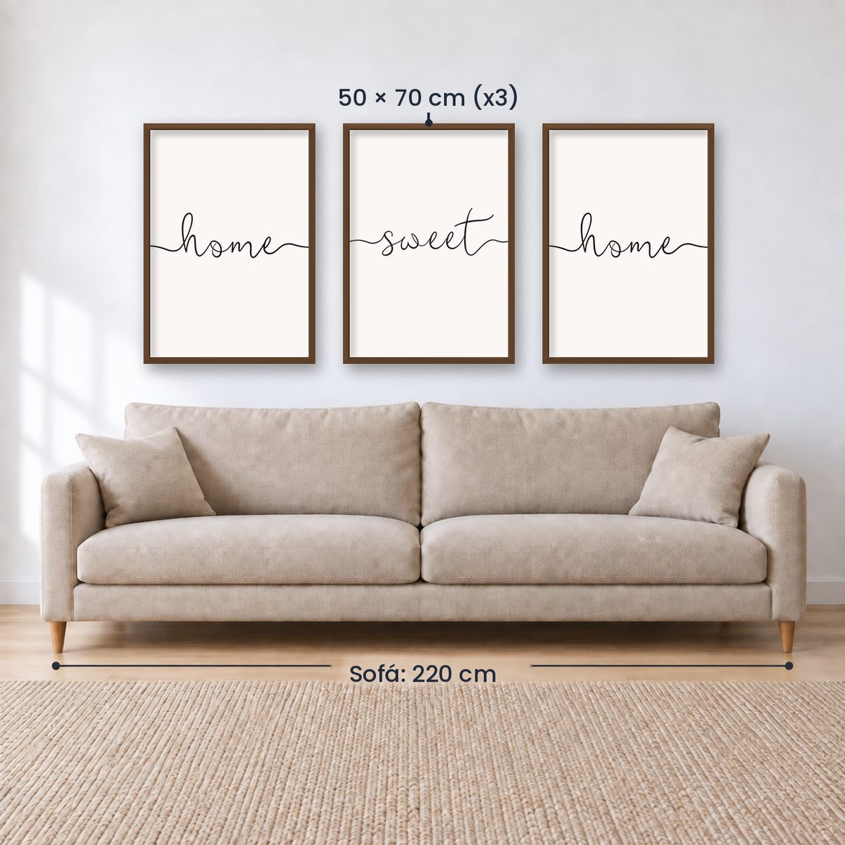 Set x3 Cuadros Decorativos, Frase "HOME SWEET HOME"