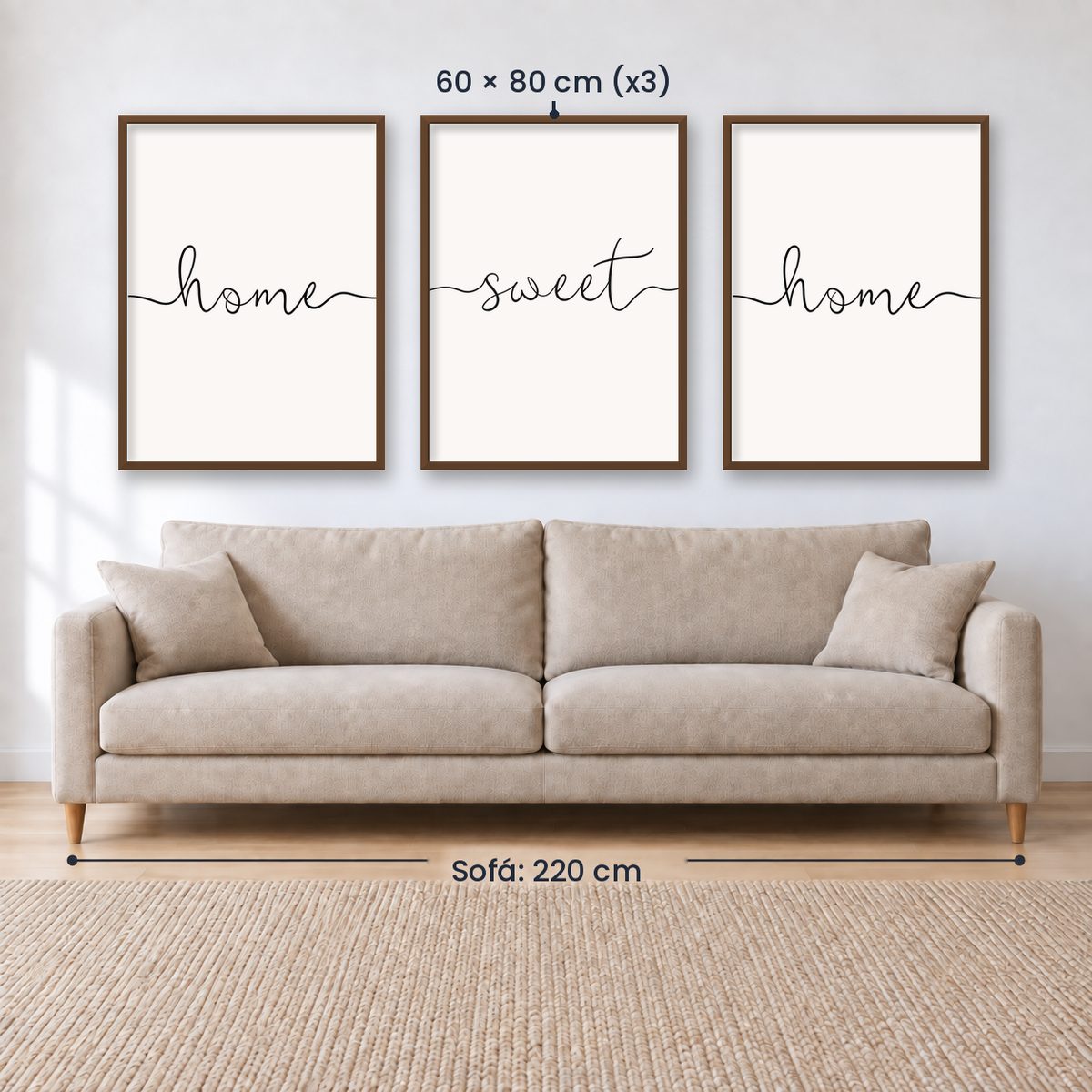 Set x3 Cuadros Decorativos, Frase "HOME SWEET HOME"