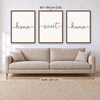 Set x3 Cuadros Decorativos, Frase "HOME SWEET HOME"