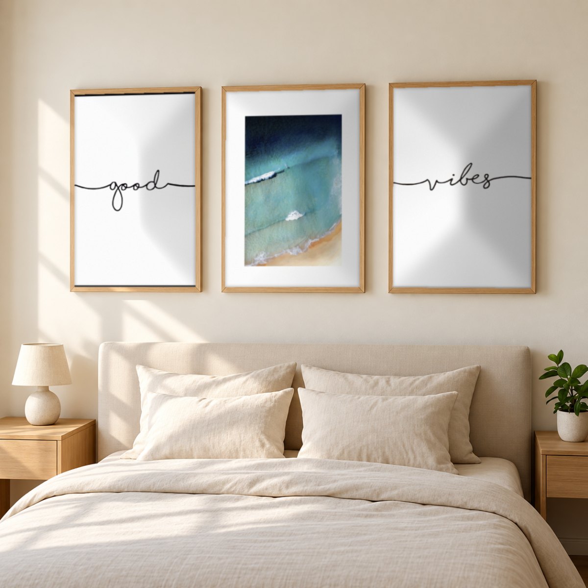 Set x3 Cuadros Decorativos Good Vibes, Playa
