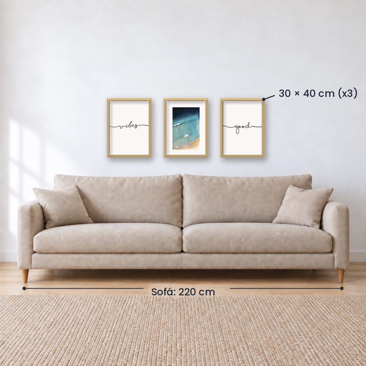 Set x3 Cuadros Decorativos Good Vibes, Playa