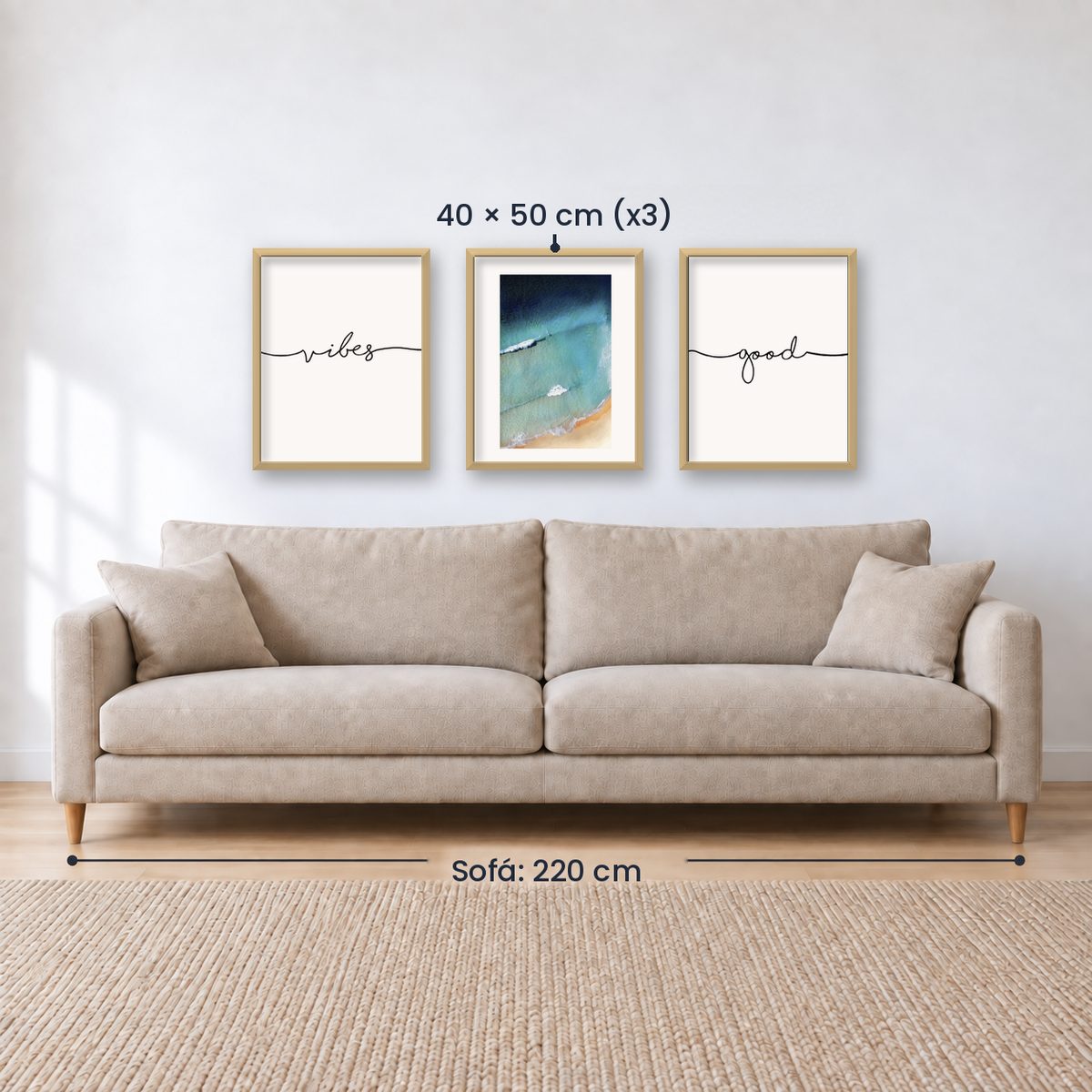 Set x3 Cuadros Decorativos Good Vibes, Playa