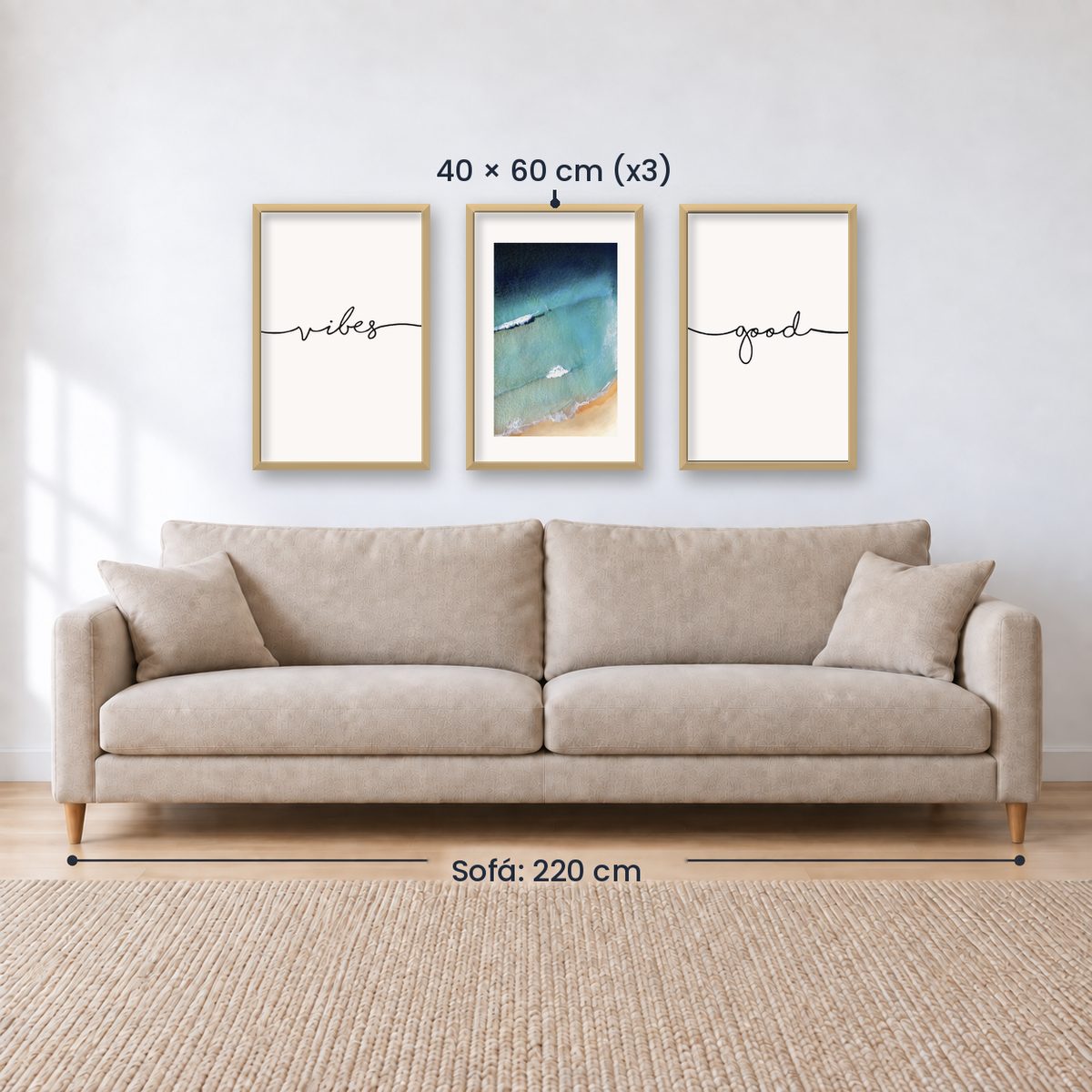 Set x3 Cuadros Decorativos Good Vibes, Playa