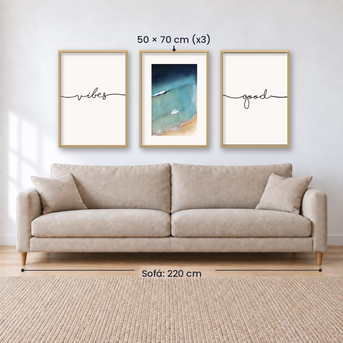 Set x3 Cuadros Decorativos Good Vibes, Playa