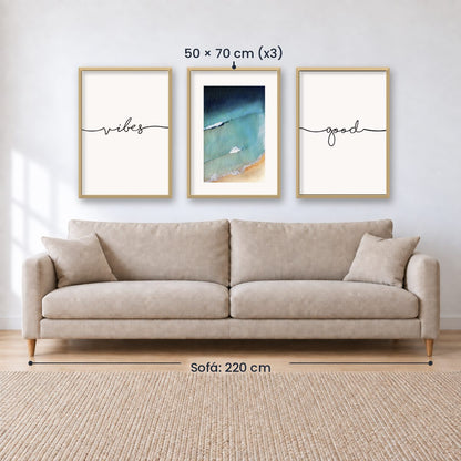 Set x3 Cuadros Decorativos Good Vibes, Playa