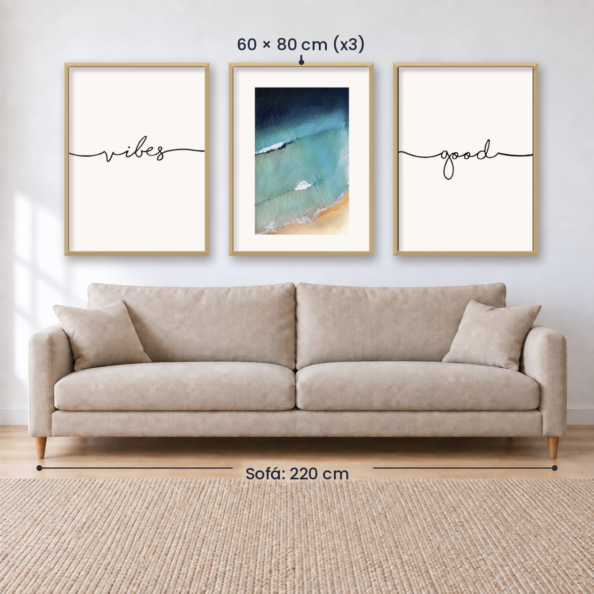 Set x3 Cuadros Decorativos Good Vibes, Playa