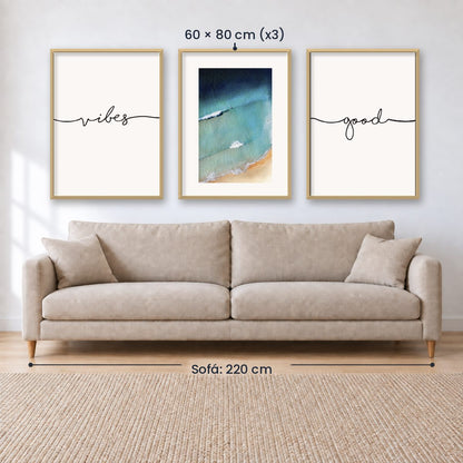 Set x3 Cuadros Decorativos Good Vibes, Playa
