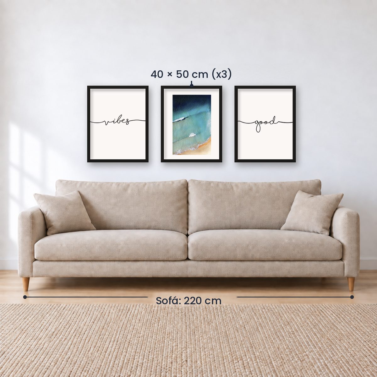 Set x3 Cuadros Decorativos Good Vibes, Playa