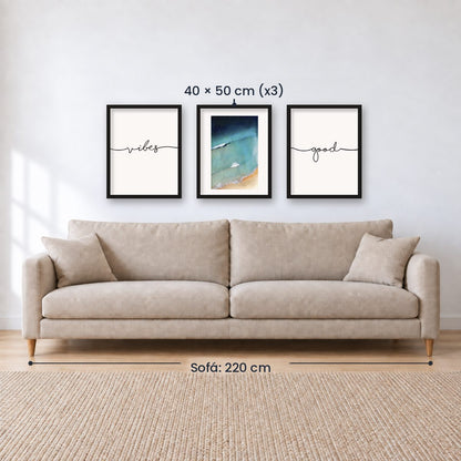 Set x3 Cuadros Decorativos Good Vibes, Playa