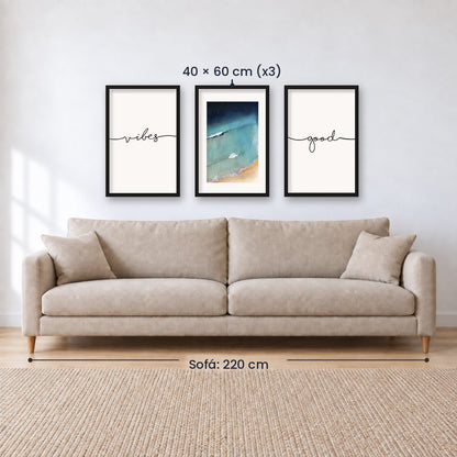 Set x3 Cuadros Decorativos Good Vibes, Playa