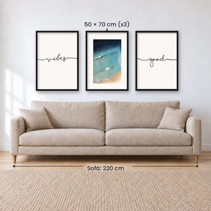 Set x3 Cuadros Decorativos Good Vibes, Playa