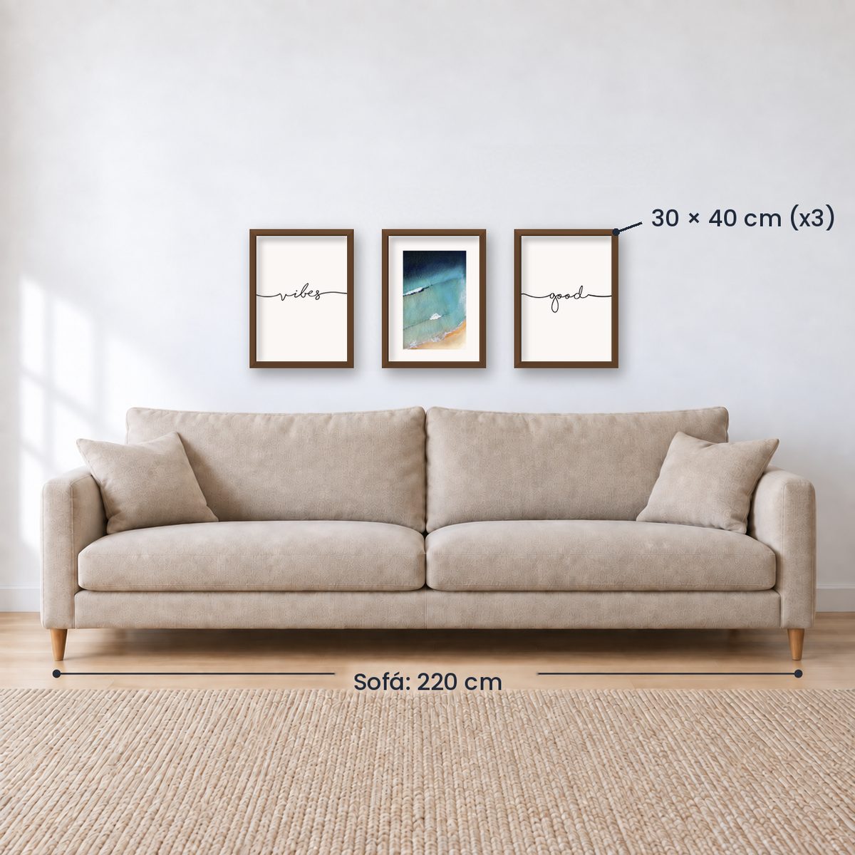 Set x3 Cuadros Decorativos Good Vibes, Playa