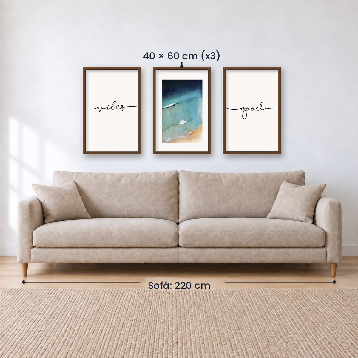 Set x3 Cuadros Decorativos Good Vibes, Playa