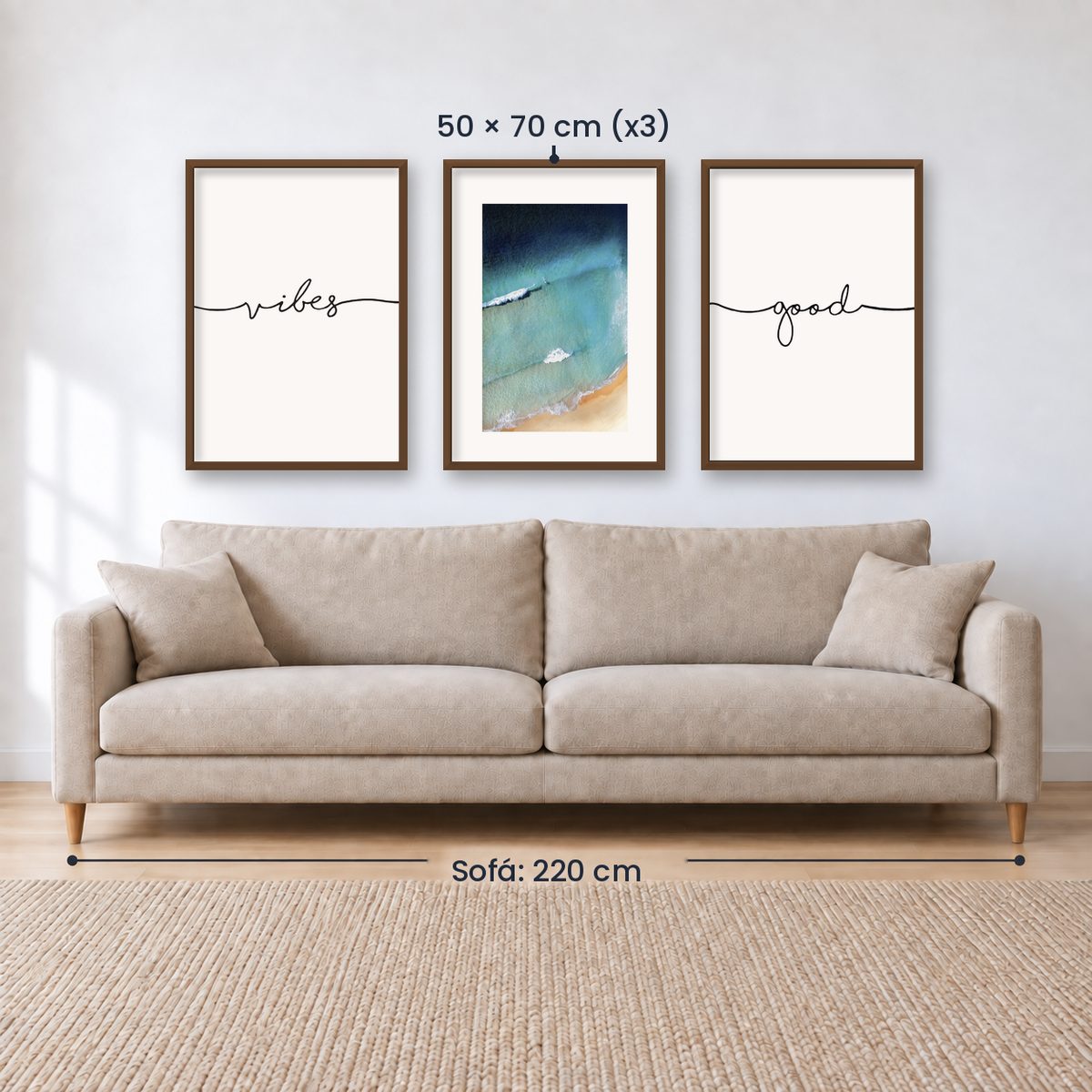 Set x3 Cuadros Decorativos Good Vibes, Playa