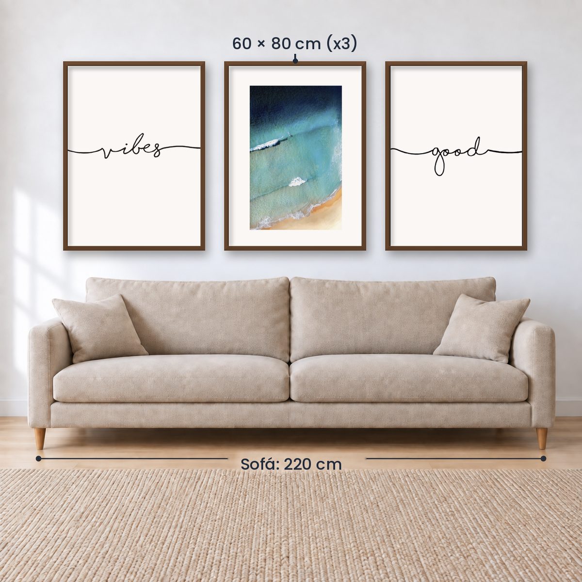 Set x3 Cuadros Decorativos Good Vibes, Playa