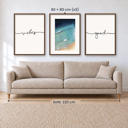 Set x3 Cuadros Decorativos Good Vibes, Playa