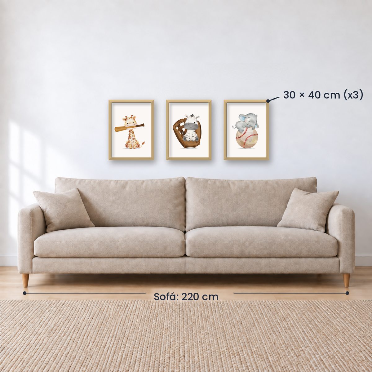 Set x3 Cuadros Infantil, kids, animalitos, beisbol.