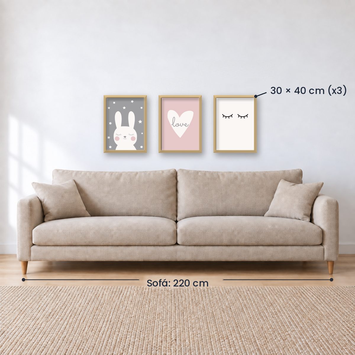 Set x3 Cuadros infantiles rosa